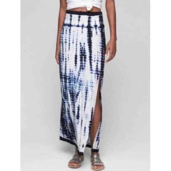 Athleta Dresses & Skirts - Athleta Maxi Skirt Womens Small S Navy Blue Tie Dye Shibori Side Slit Tencel